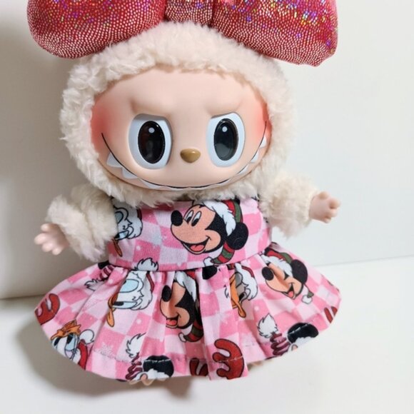 Custom Disney Mickey Holiday Dress and Sparkle Bow Made to Fit Labubu - Picture 2 of 6